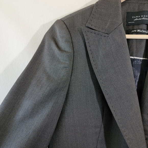 ZARA Woman Limited Edition Wool Silk Blend Blazer Sz 6 Gray Single Breasted Line - Picture 4 of 12